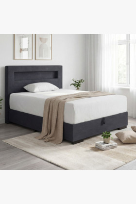 Grafit szövet 120x200 cm tárolós ágy LED világítással, matraccal